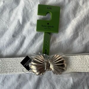 Kate Spade white woven belt- L/XL with shell buckle